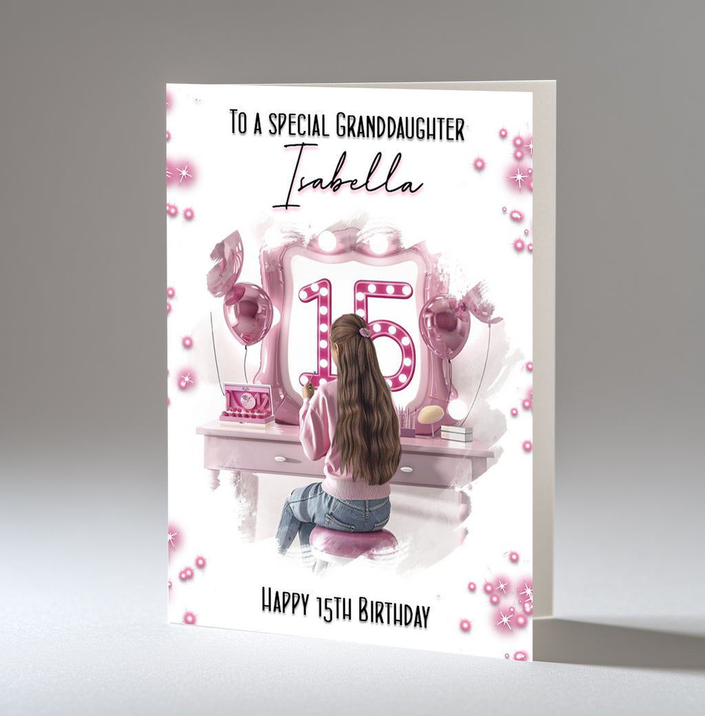 Personalised 15th Birthday Card for Girls - Dressing Table, Design 6