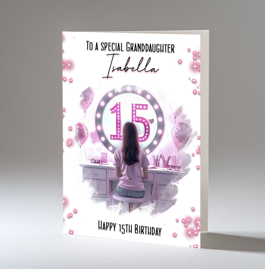 Personalised 15th Birthday Card for Girls - Dressing Table, Design 8