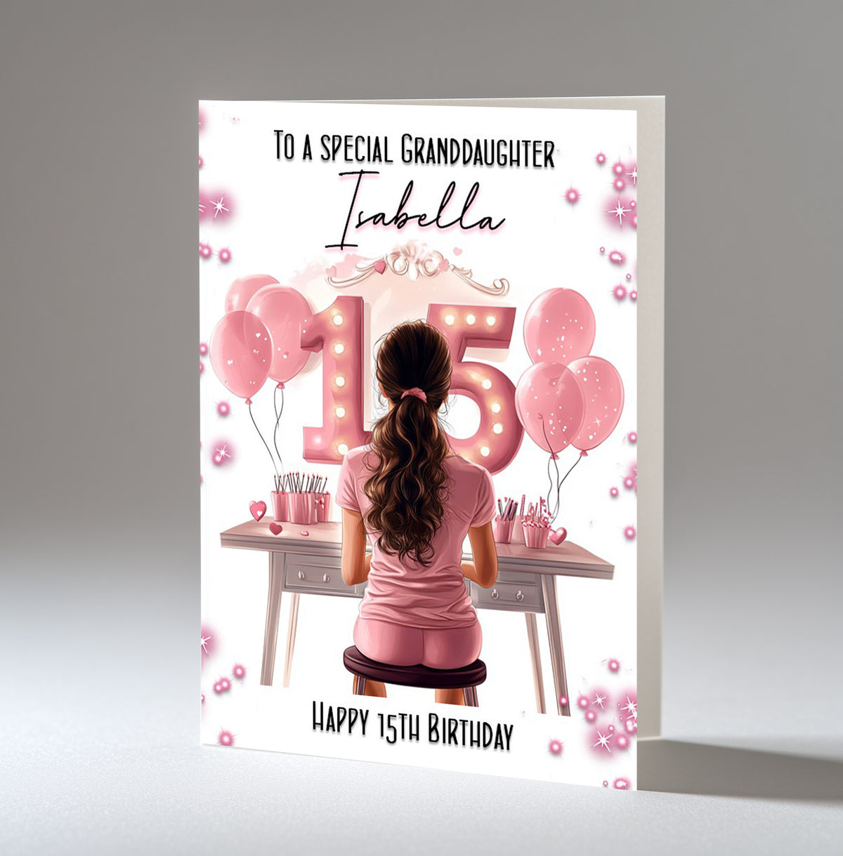 Personalised 15th Birthday Card for Girls - Dressing Table, Design 9