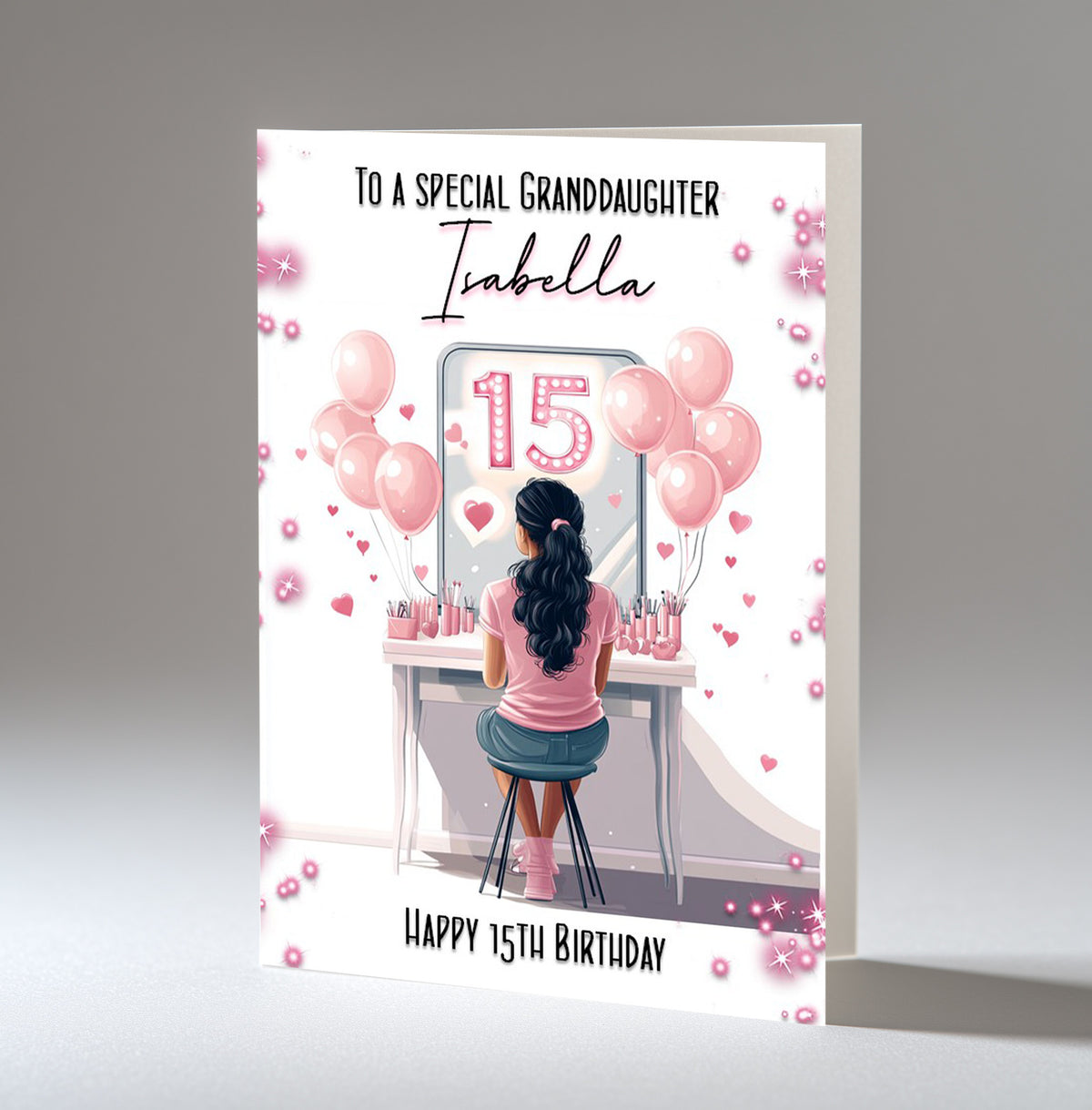 Personalised 15th Birthday Card for Girls - Dressing Table, Design 10