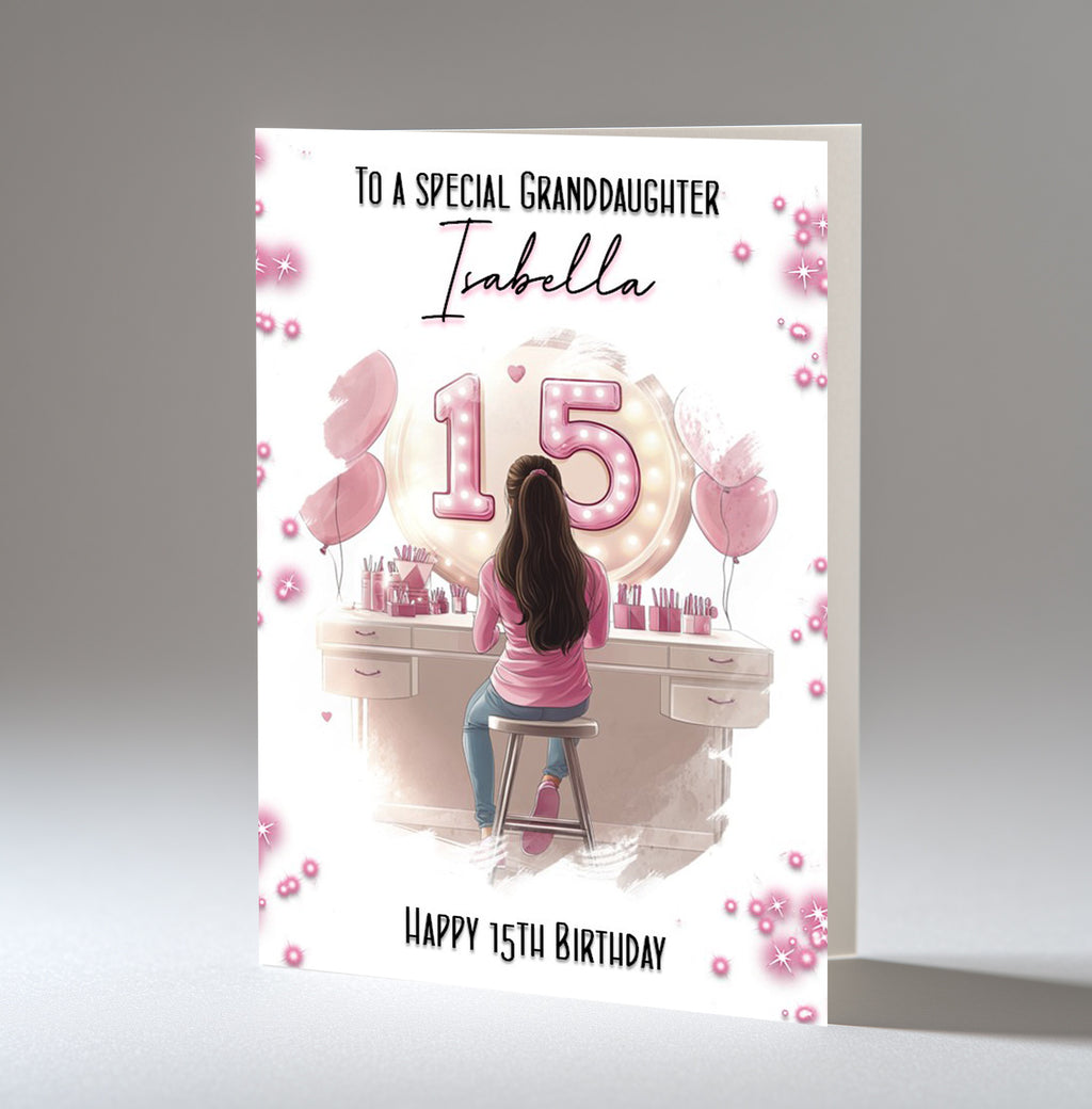 Personalised 15th Birthday Card for Girls - Dressing Table, Design 13
