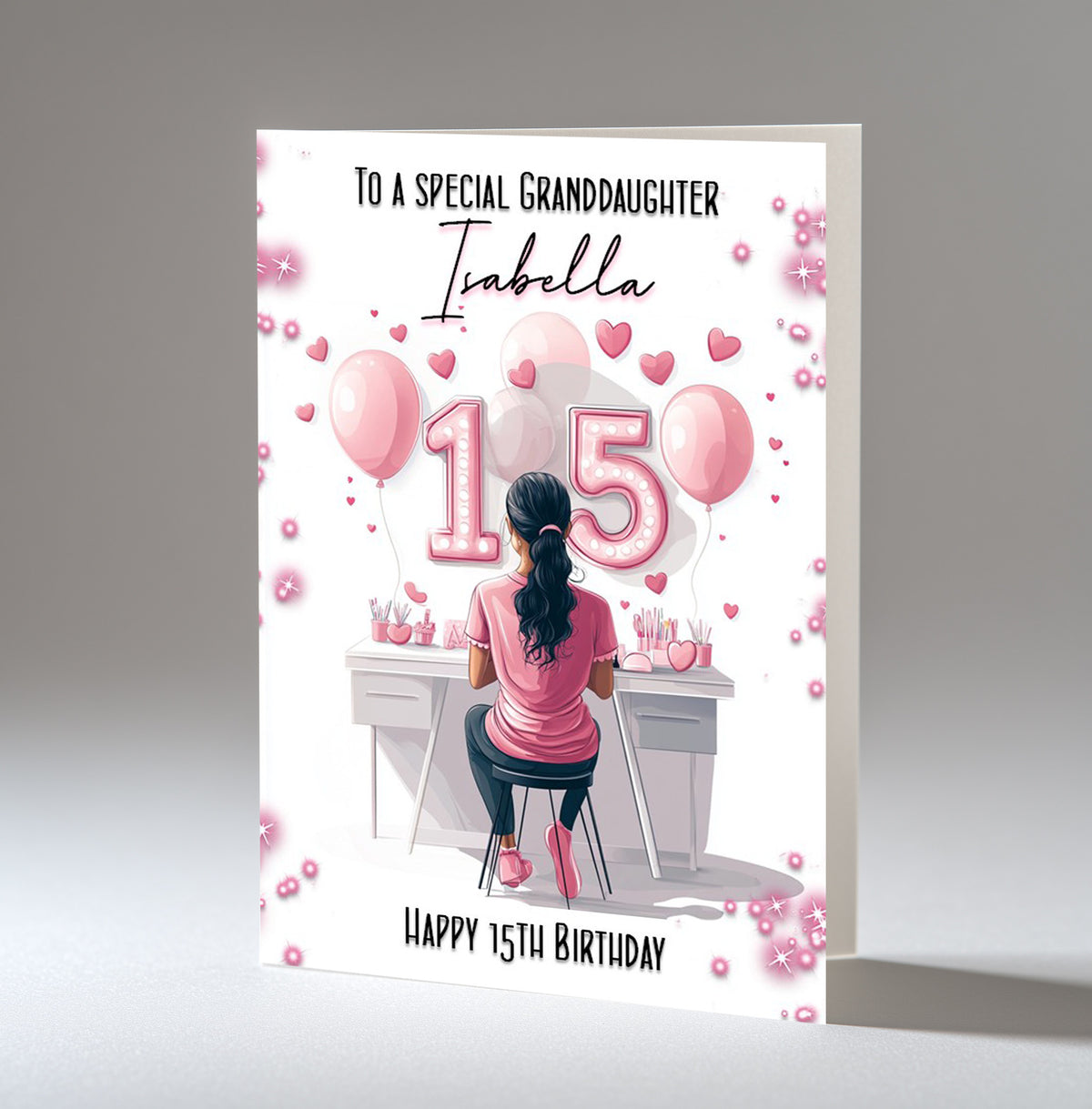Personalised 15th Birthday Card for Girls - Dressing Table, Design 15
