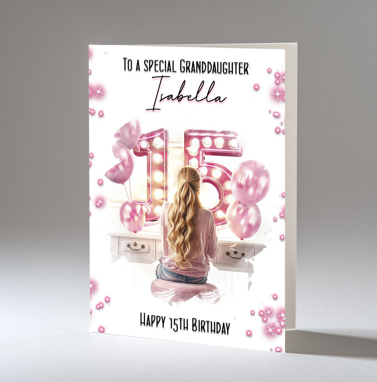 Personalised 15th Birthday Card for Girls - Dressing Table, Design 18