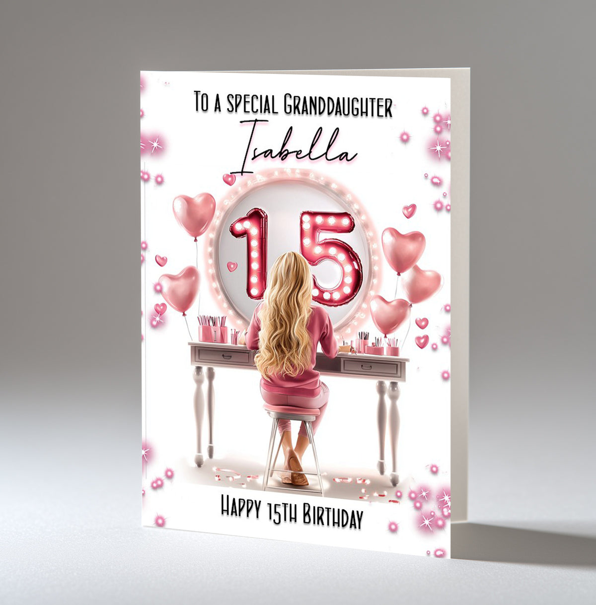 Personalised 15th Birthday Card for Girls - Dressing Table, Design 19