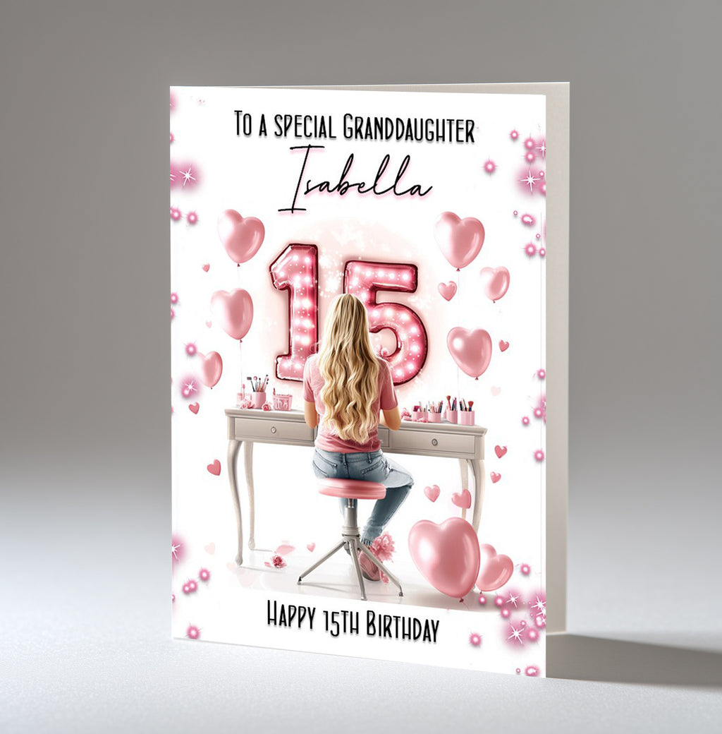 Personalised 15th Birthday Card for Girls - Dressing Table, Design 20