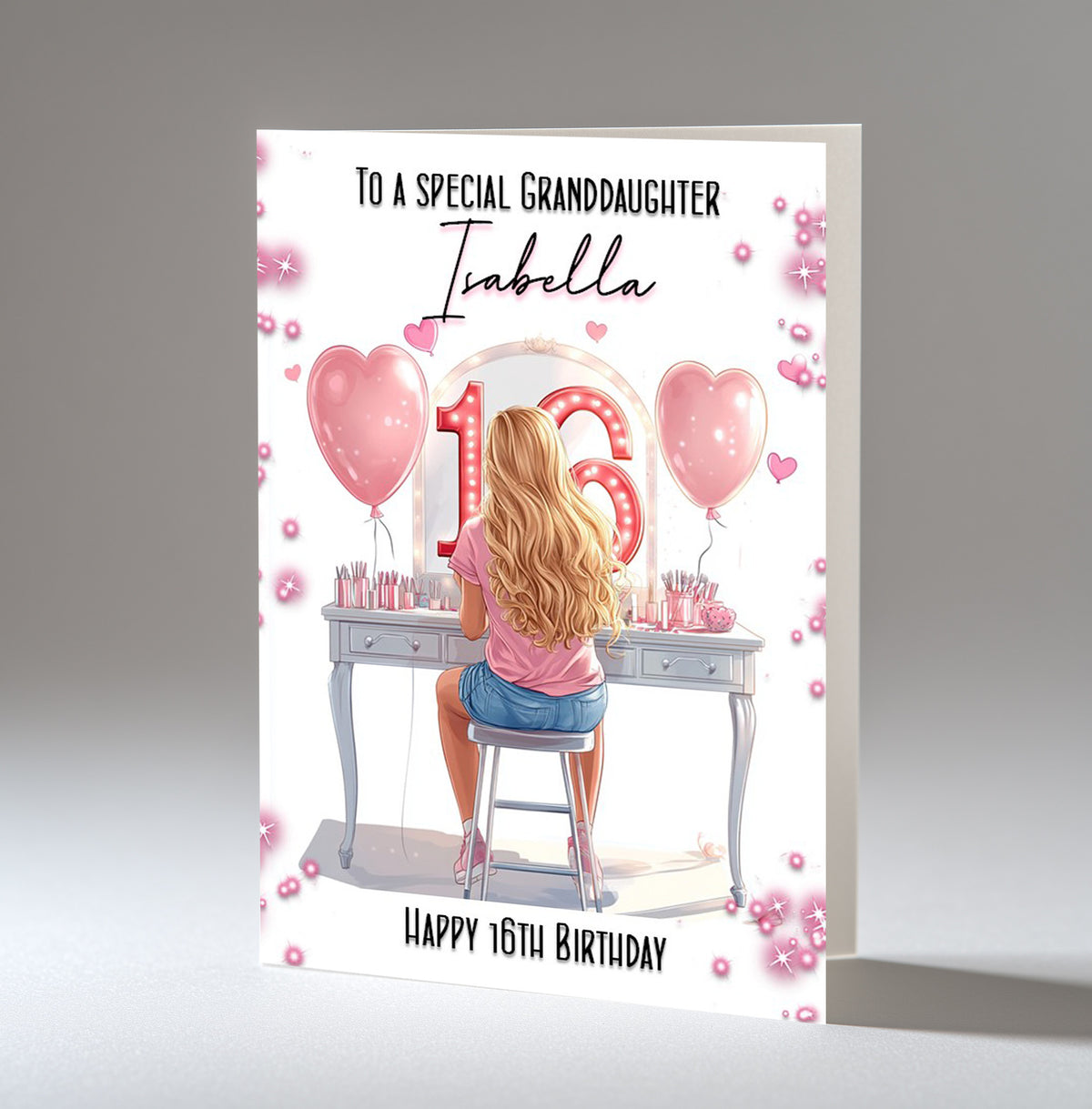 Personalised 16th Birthday Card for Girls - Dressing Table, Design 4