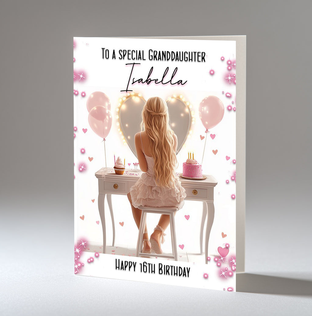 Personalised 16th Birthday Card for Girls - Dressing Table, Design 9