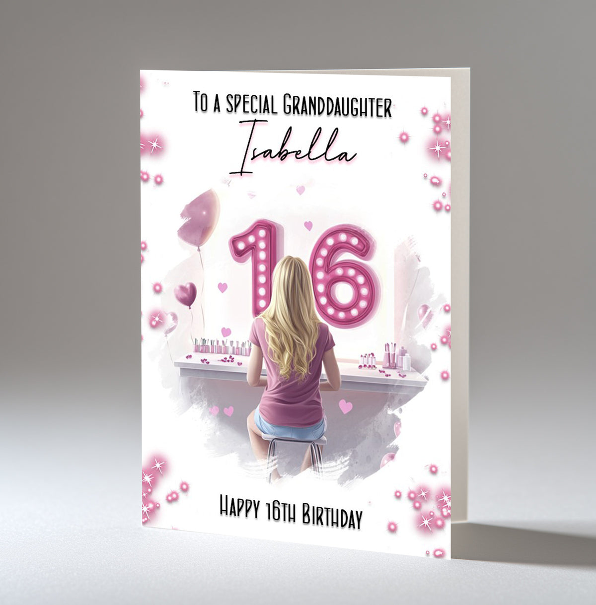Personalised 16th Birthday Card for Girls - Dressing Table, Design 10