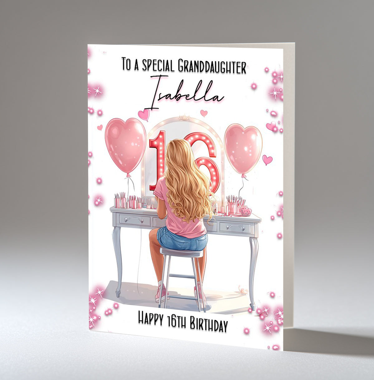 Personalised 16th Birthday Card for Girls - Dressing Table, Design 11