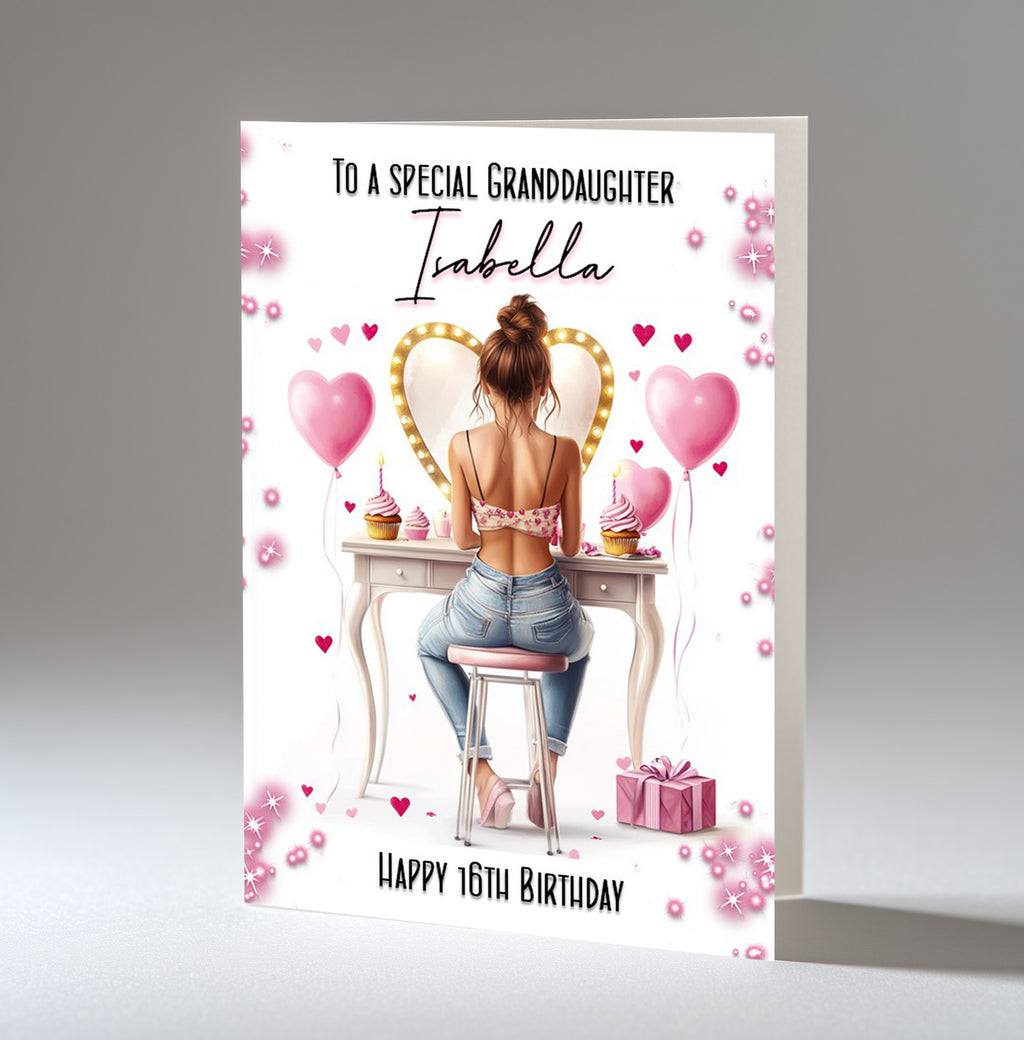 Personalised 16th Birthday Card for Girls - Dressing Table, Design 12