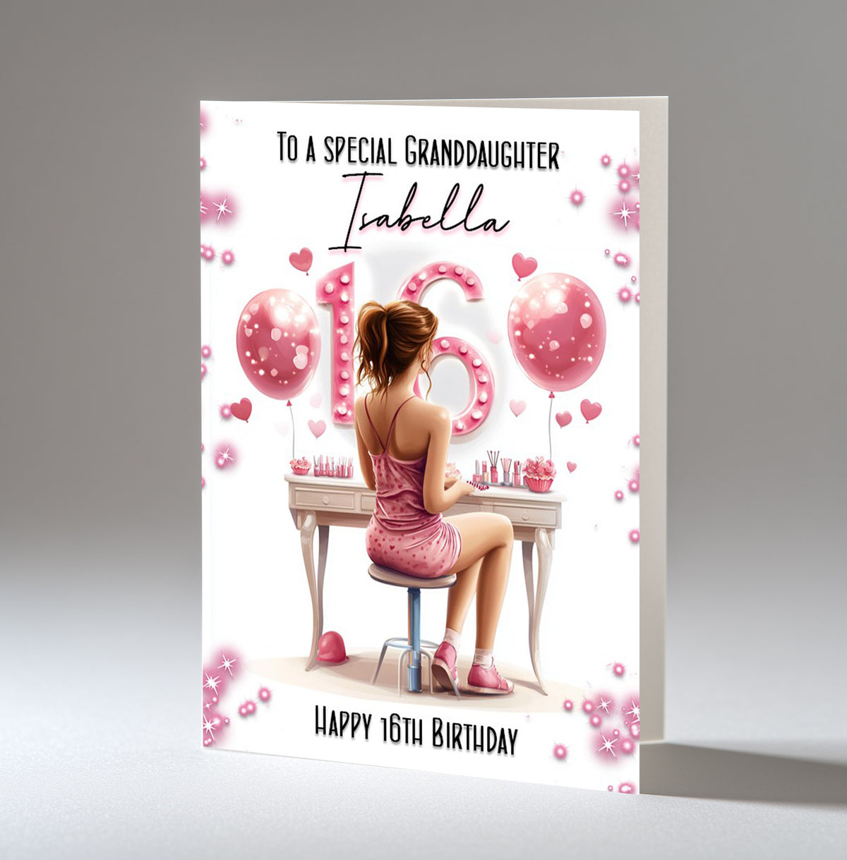 Personalised 16th Birthday Card for Girls - Dressing Table, Design 15