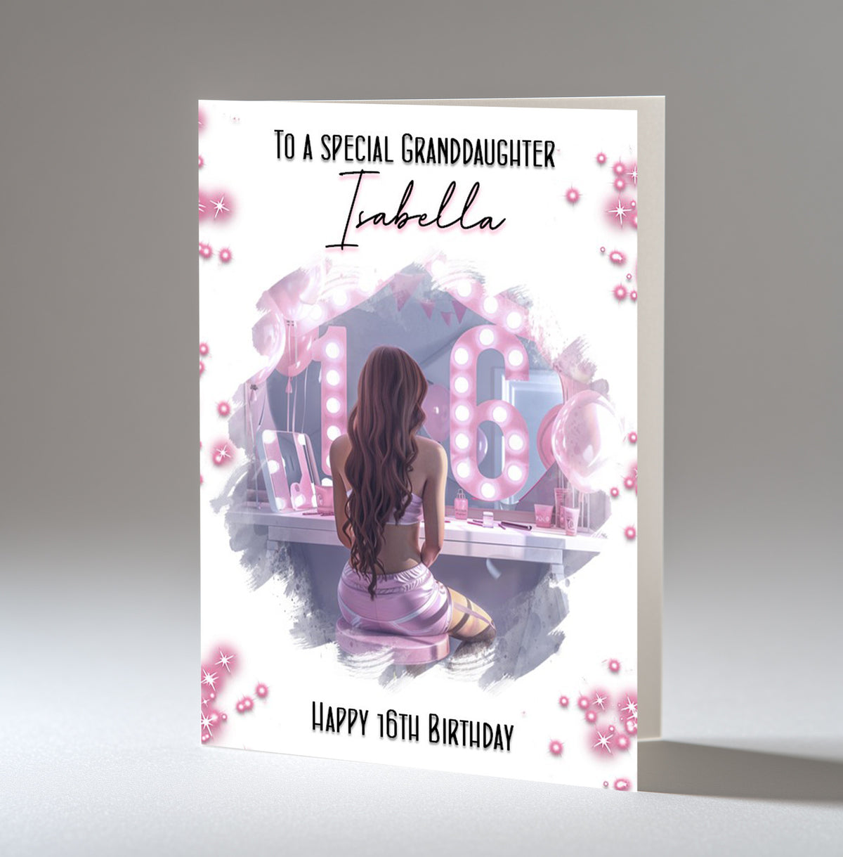 Personalised 16th Birthday Card for Girls - Dressing Table, Design 16