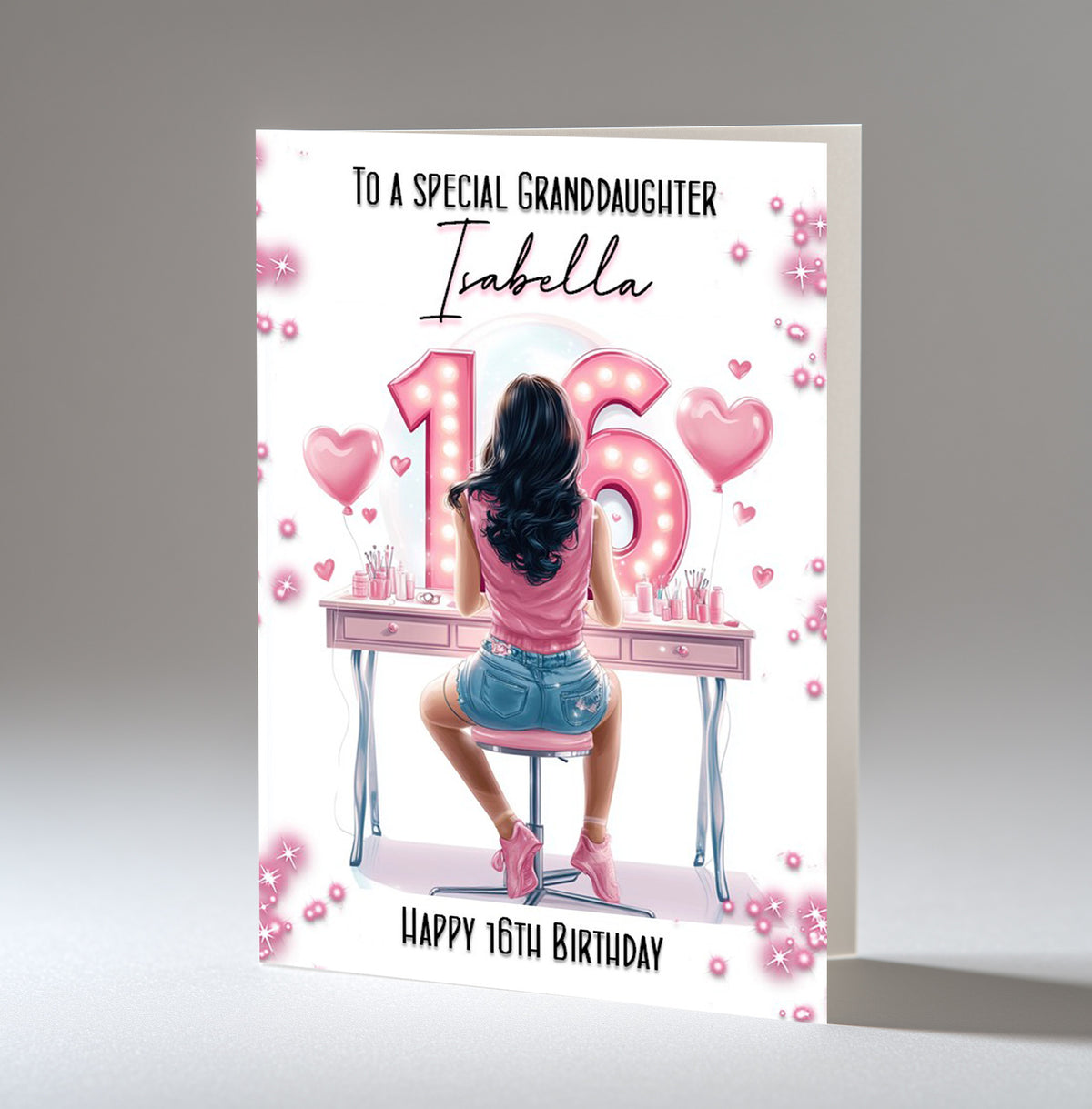 Personalised 16th Birthday Card for Girls - Dressing Table, Design 20