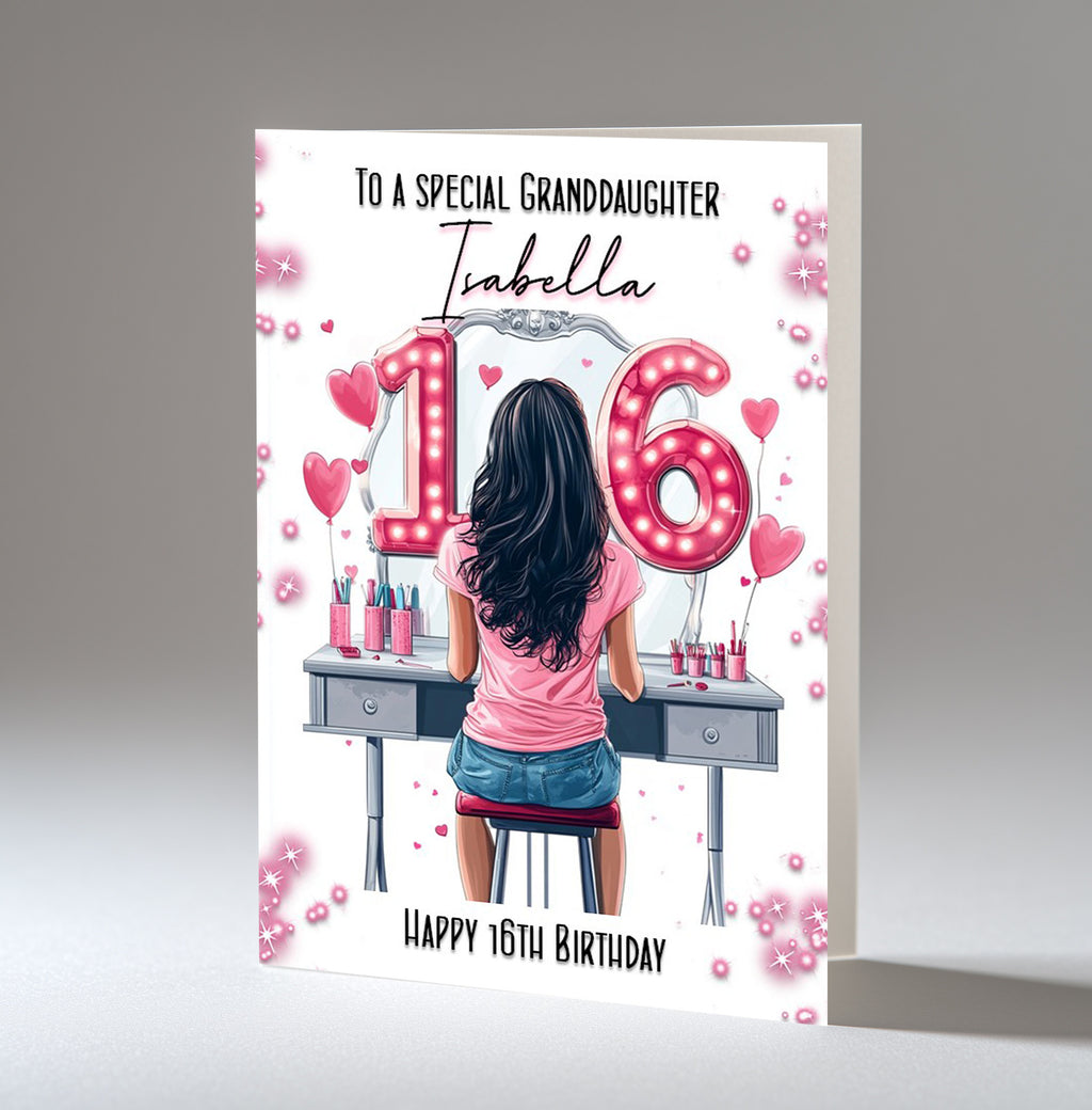 Personalised 16th Birthday Card for Girls - Dressing Table, Design 22