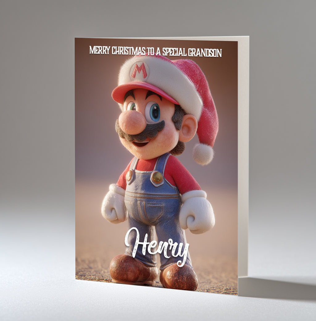 Personalised Christmas Card - Mario in a Santa Hat