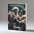 Personalised Christmas Card For Grandson, Son, Nephew, Brother, Friend, Santa and Rudolph Fighting MMA UFC