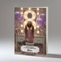 8th Birthday Card For Girls, Granddaughter, Niece, Daughter, Friend, Teenager, Personalised, Dressing Table, Brown Hair, A5 in size,