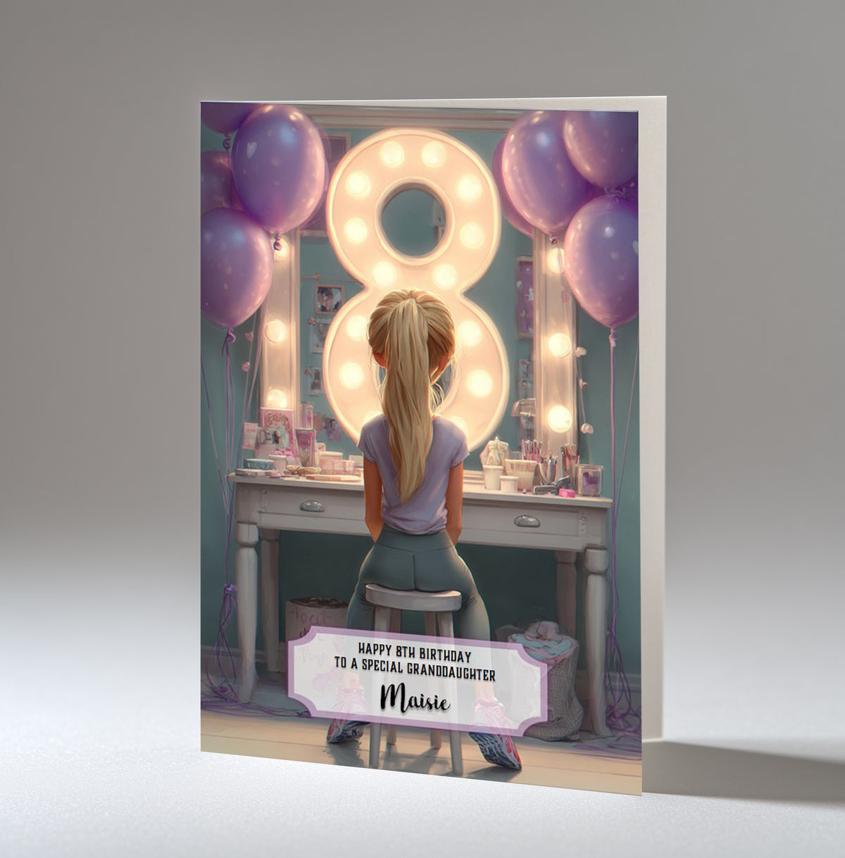 8th Birthday Card For Girls, Daughter, Granddaughter, Niece, Blonde Hair, A5 Size,