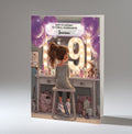 9th Birthday Card Girl, Granddaughter, Daughter, Niece, Brown Hair A5 Size