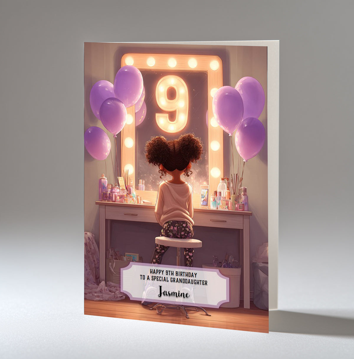 9th Birthday Card For Girls, Daughter, Granddaughter, Niece, Black Hair, A5 Size,