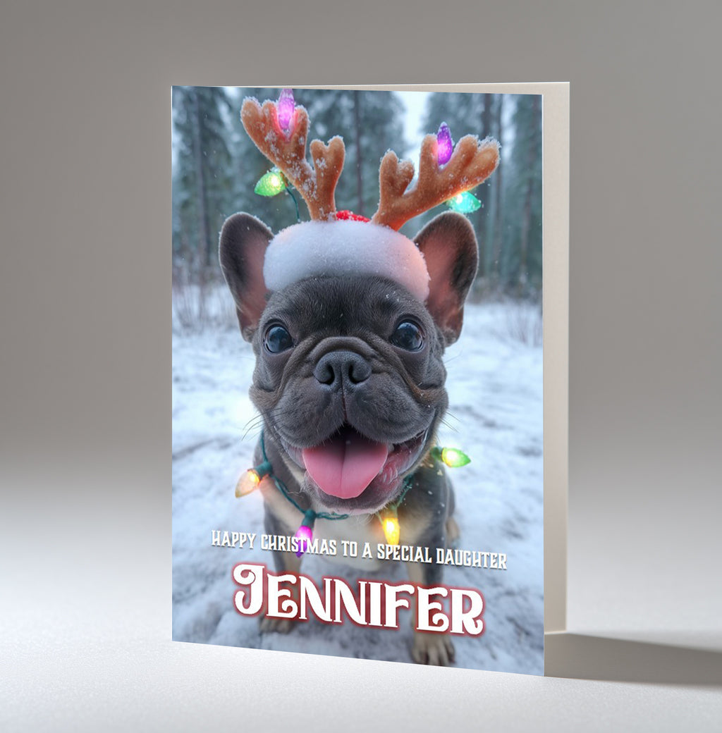 Personalised Christmas Card For Mum, Dad, Nanna, Granddaughter, Daughter, Niece, Friend, French Bulldog, Frenchie