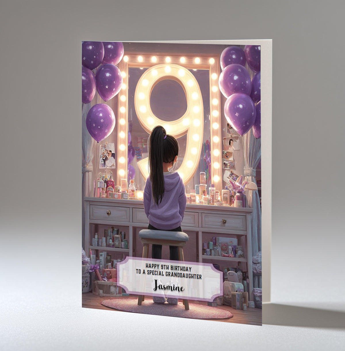 9th Birthday Card For Girls, Daughter, Granddaughter, Niece, Black Hair, A5 Size,