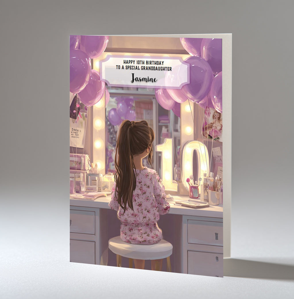 10th Birthday Card For Girls, Daughter, Granddaughter, Niece, Brown Hair, A5 Size,