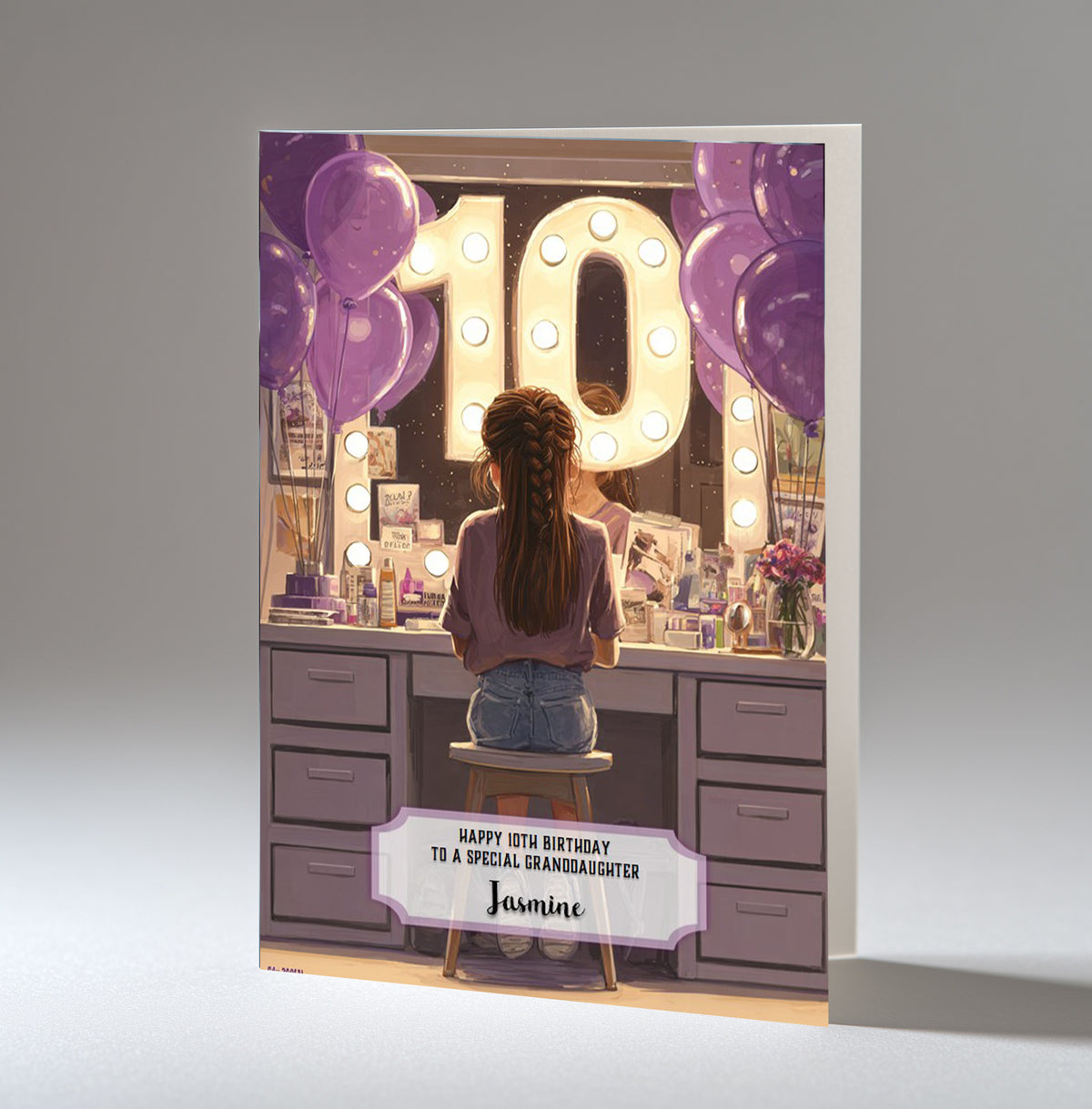 10th Birthday Card Girl, Granddaughter, Daughter, Niece, Brown Hair A5 Size
