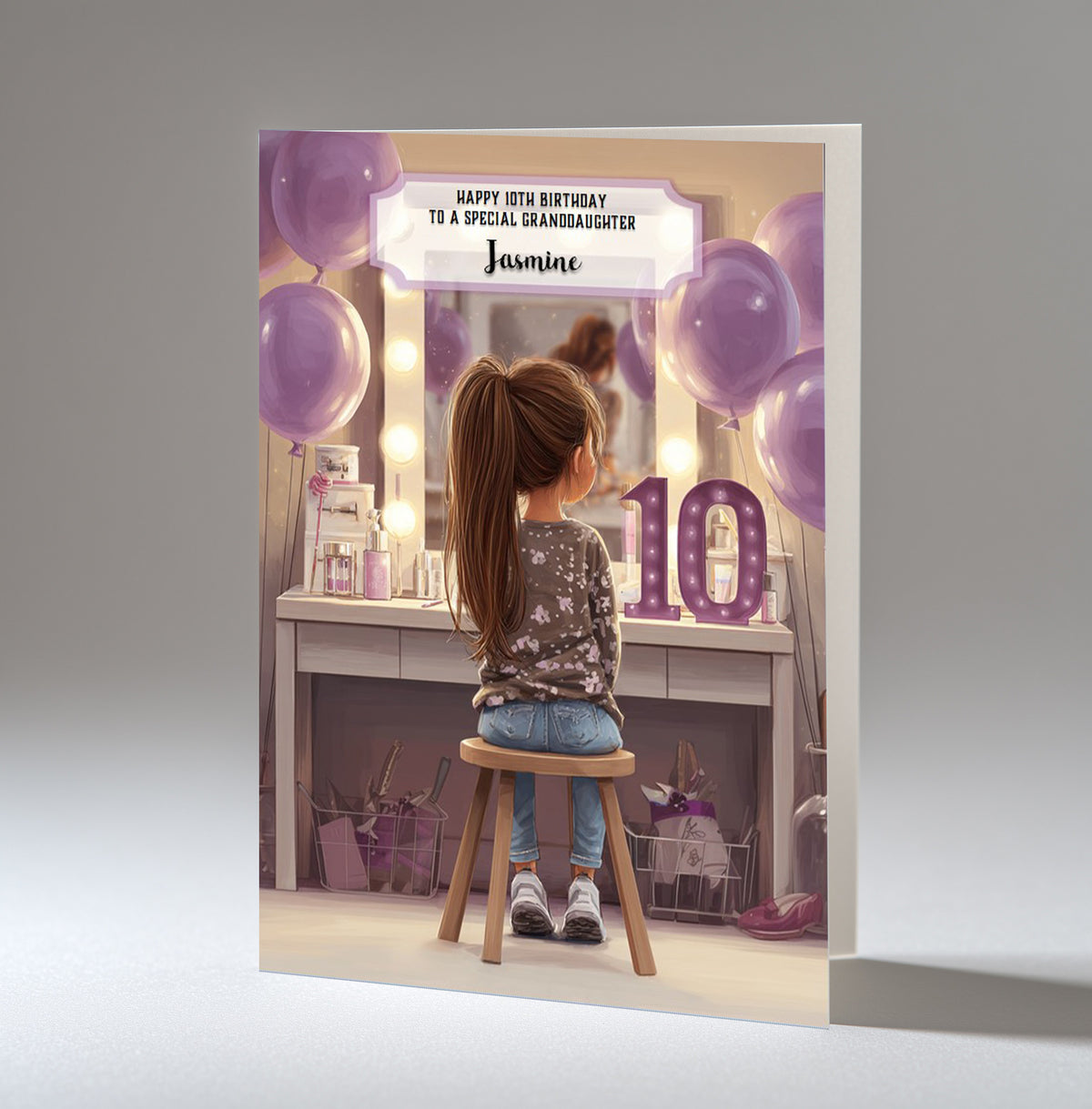 10th Birthday Card For Girls, Daughter, Granddaughter, Niece, Brown Hair, A5 Size,