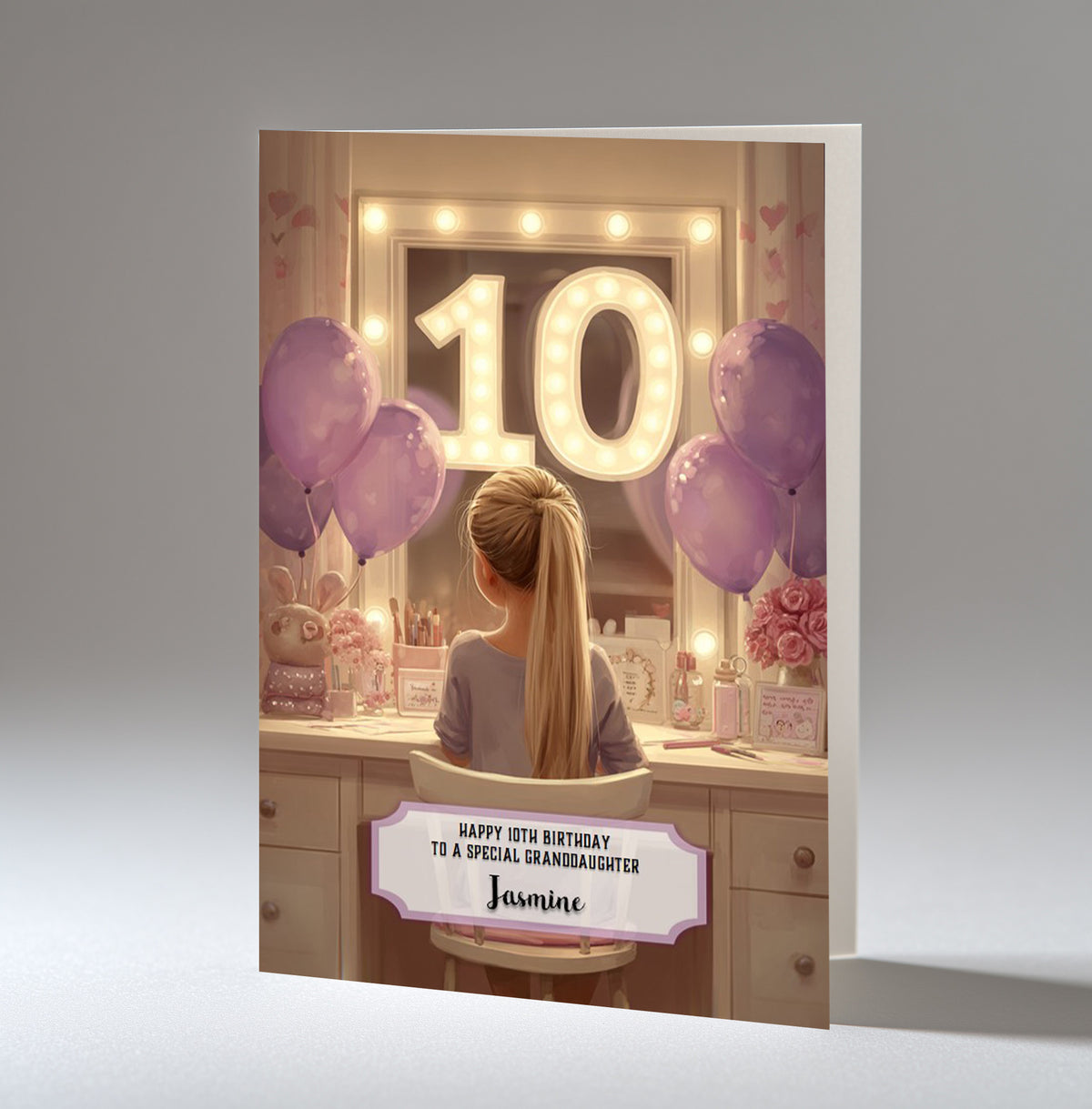 10th Birthday Card Girl, Granddaughter, Daughter, Niece, Blond Hair A5 Size