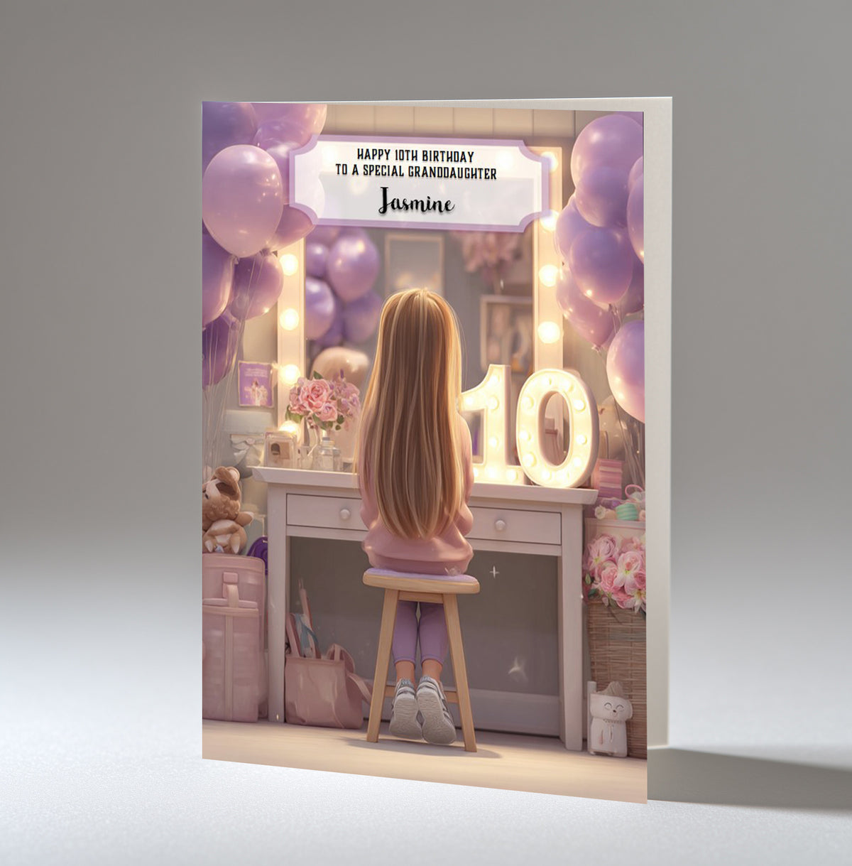 10th Birthday Card Girl, Granddaughter, Daughter, Niece, Blond Hair A5 Size