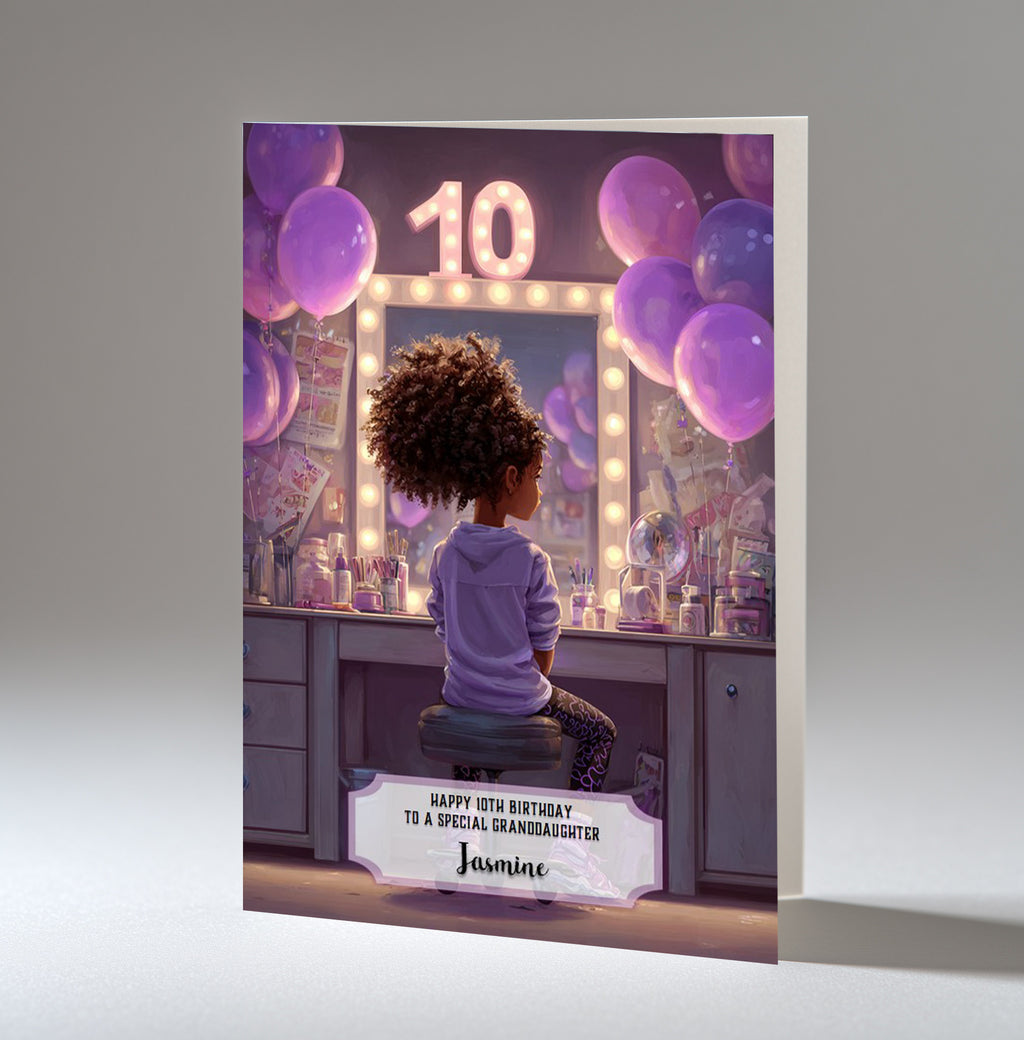 10th Birthday Card For Girls, Daughter, Granddaughter, Niece, Black Hair, A5 Size,