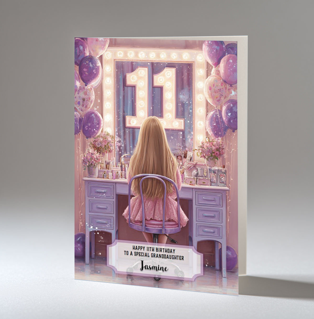 11th Birthday Card Girl, Granddaughter, Daughter Niece, Blonde Hair A5 Size