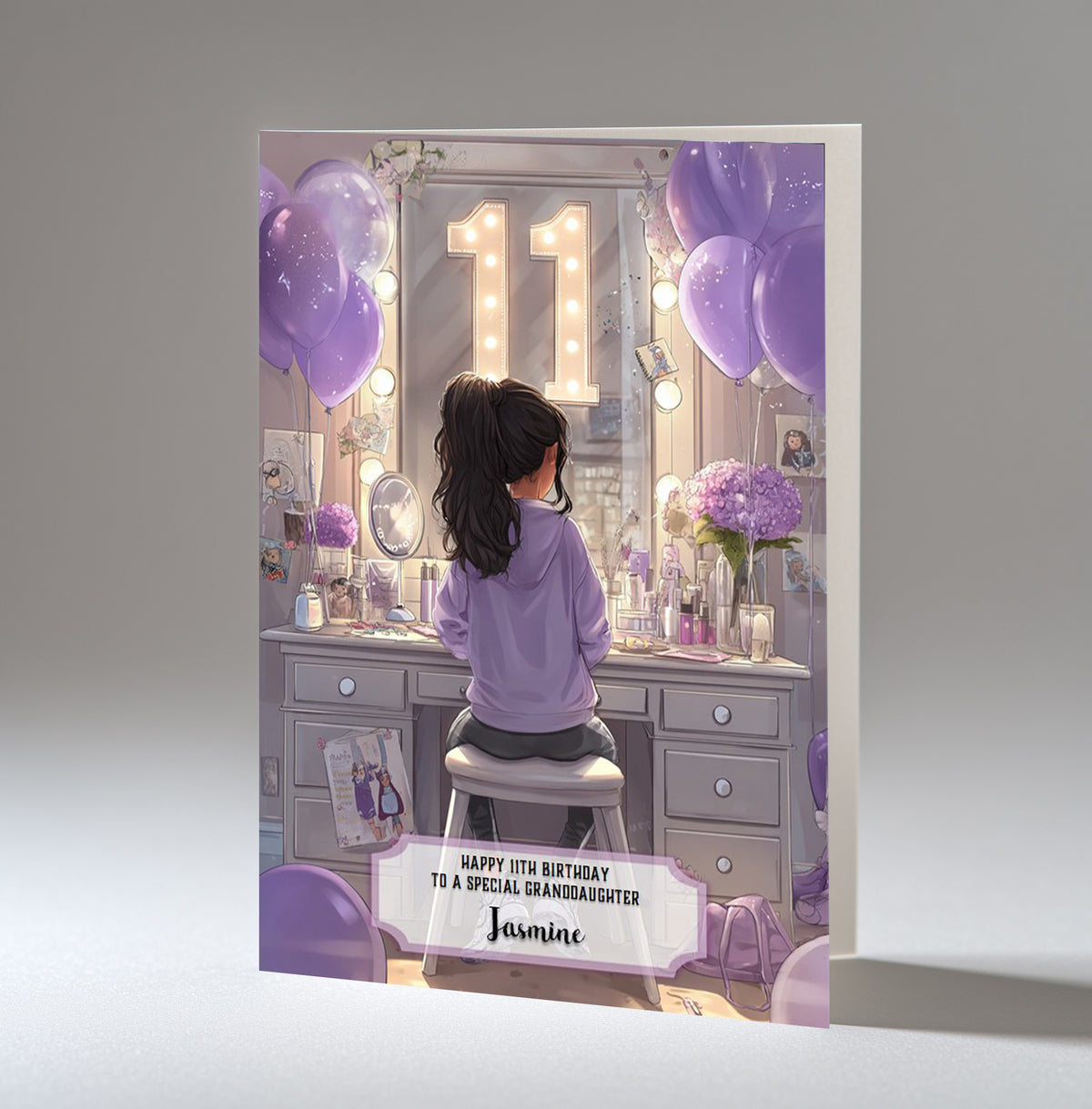 11th Birthday Card For Girls, Daughter, Granddaughter, Niece, Black Hair, A5 Size,