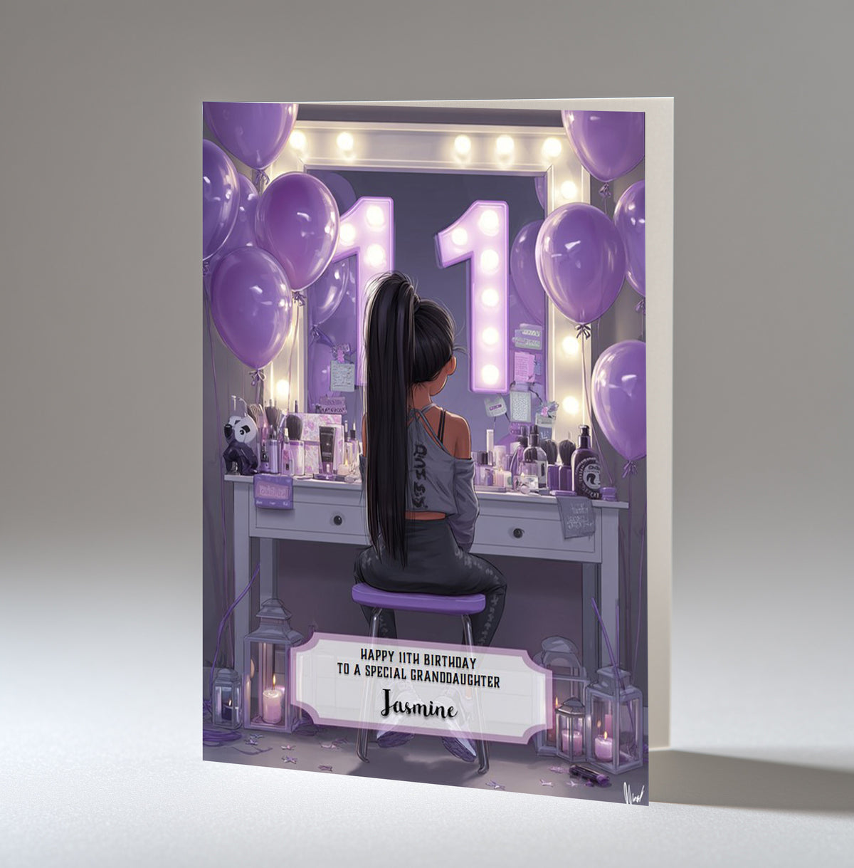 11th Birthday Card For Girls, Daughter, Granddaughter, Niece, Black Hair, A5 Size,