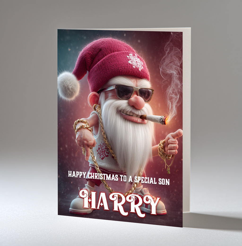 Personalised Christmas Card For Grandson, Granddaughter, Son, Daughter, Nephew, Niece, Brother, Friend, Chav Santa
