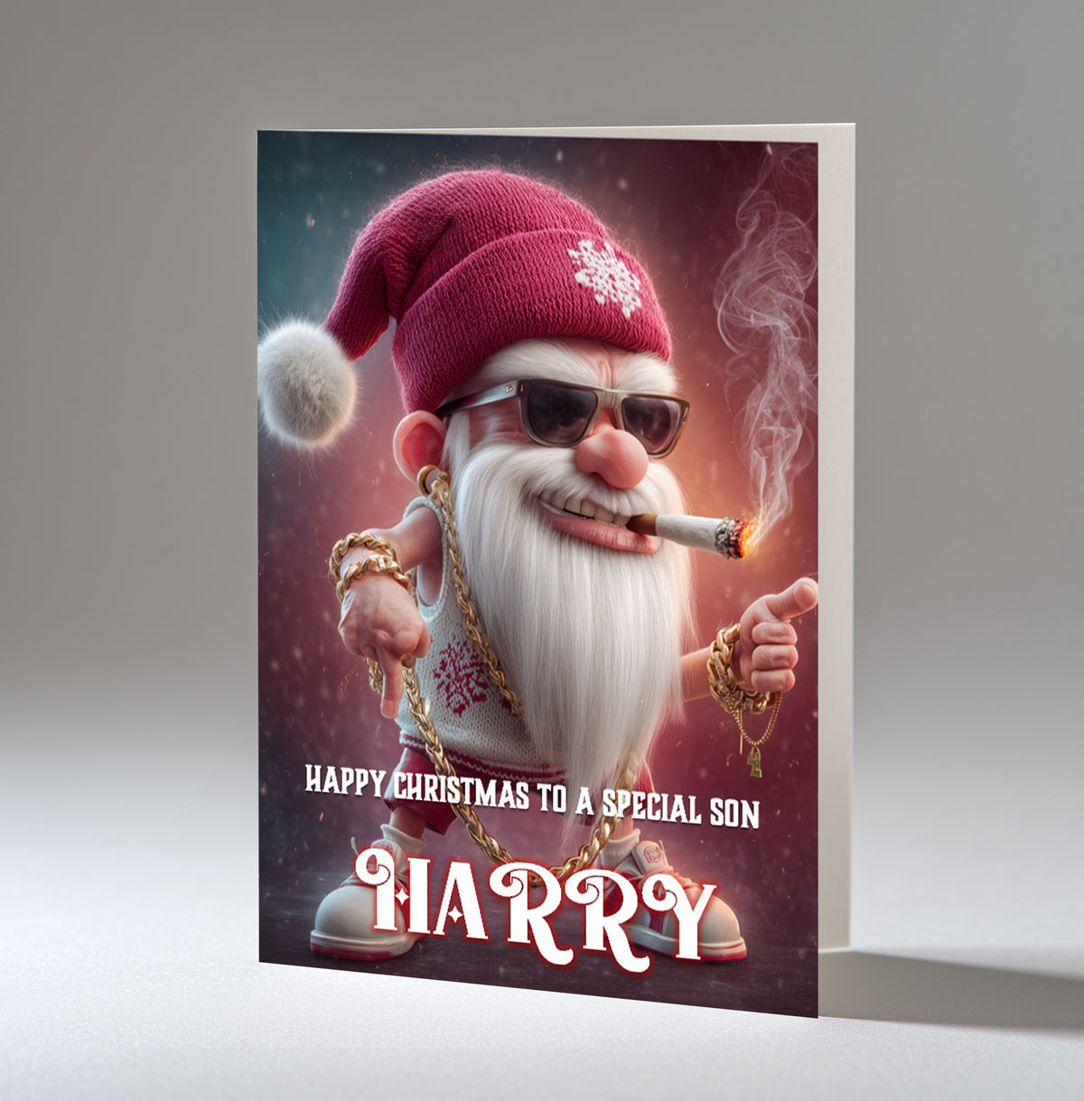 Personalised Christmas Card For Grandson, Granddaughter, Son, Daughter, Nephew, Niece, Brother, Friend, Chav Santa