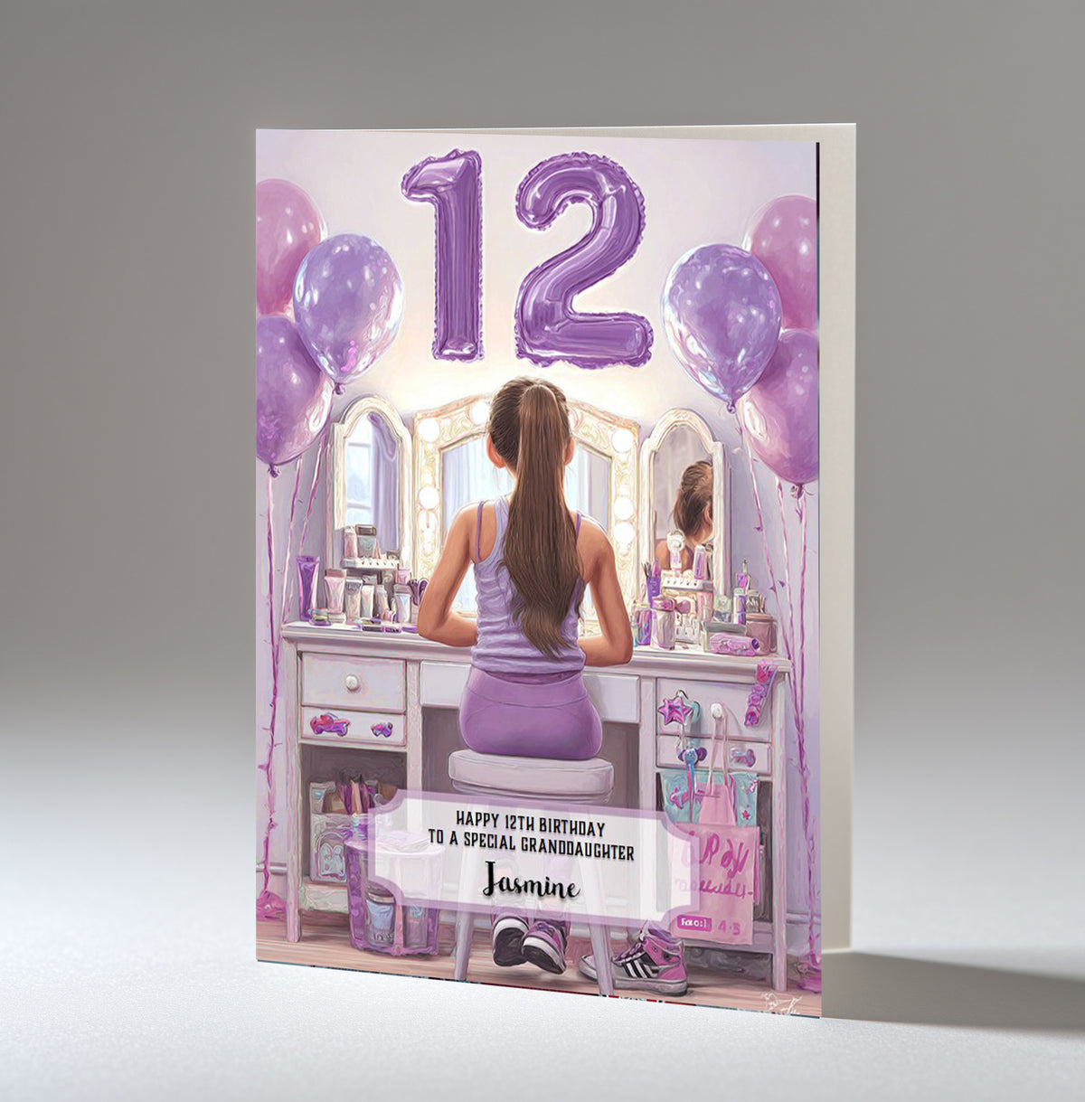12th Birthday Card Girl, Granddaughter, Daughter Niece, Brown Hair A5 Size