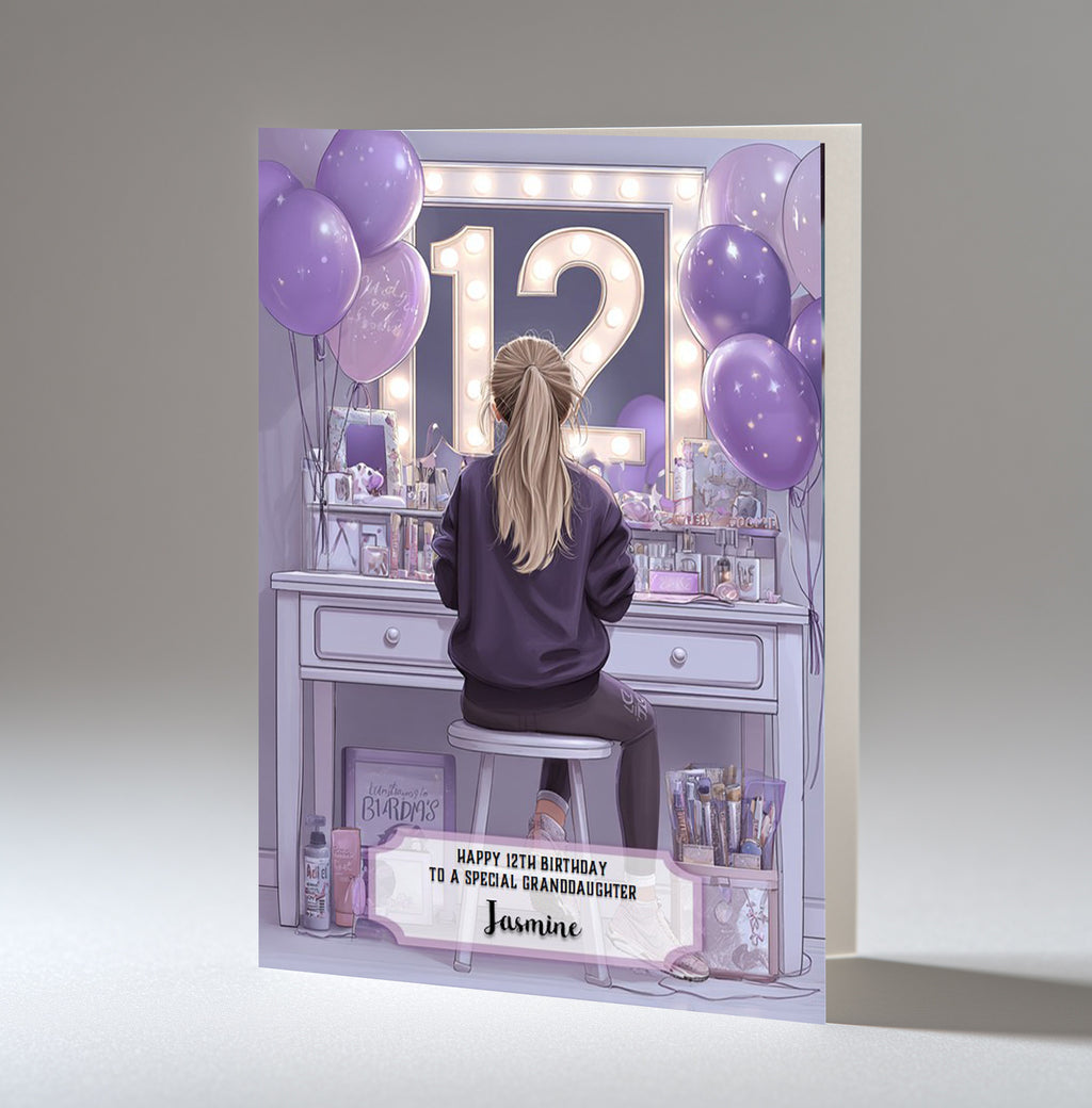 12th Birthday Card Girl, Granddaughter, Daughter Niece, Blonde Hair A5 Size