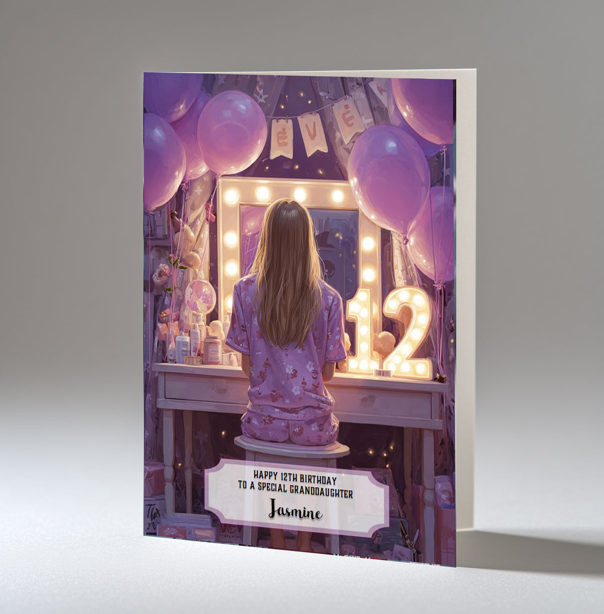 12th Birthday Card For Girls, Granddaughter, Niece, Daughter, Friend, Teenager, Personalised, Dressing Table, Blonde Hair, A5 in size,