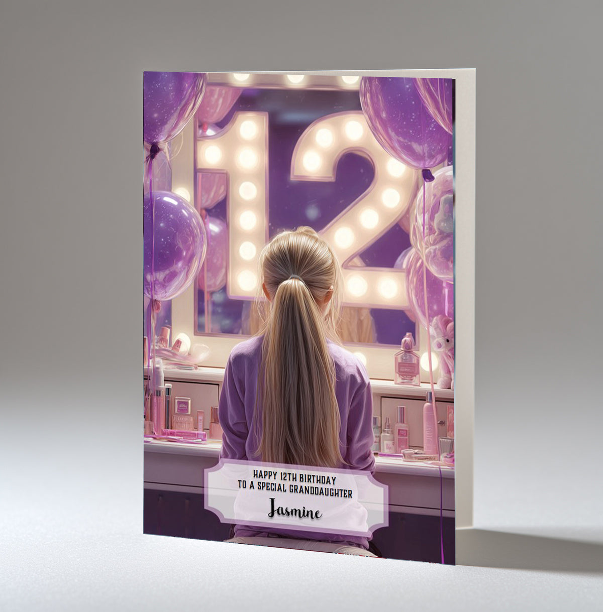 12th Birthday Card For Girls, Granddaughter, Niece, Daughter, Friend, Teenager, Personalised, Dressing Table, Blonde Hair, A5 in size,