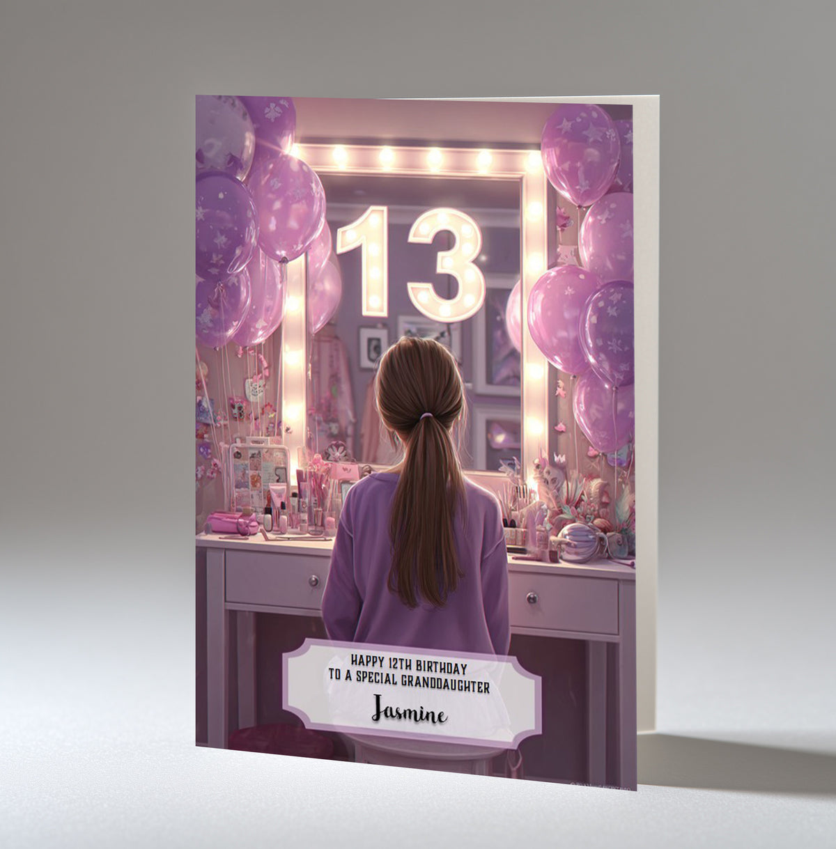 13th Birthday Card Girl, Granddaughter, Daughter Niece, Brown Hair A5 Size