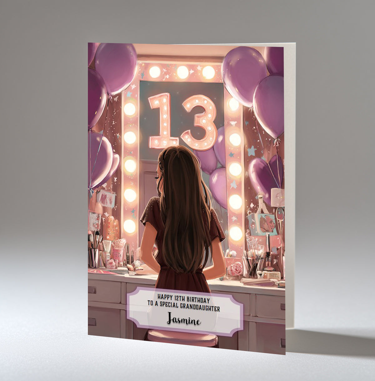 13th Birthday Card Girl, Granddaughter, Daughter Niece, Brown Hair A5 Size