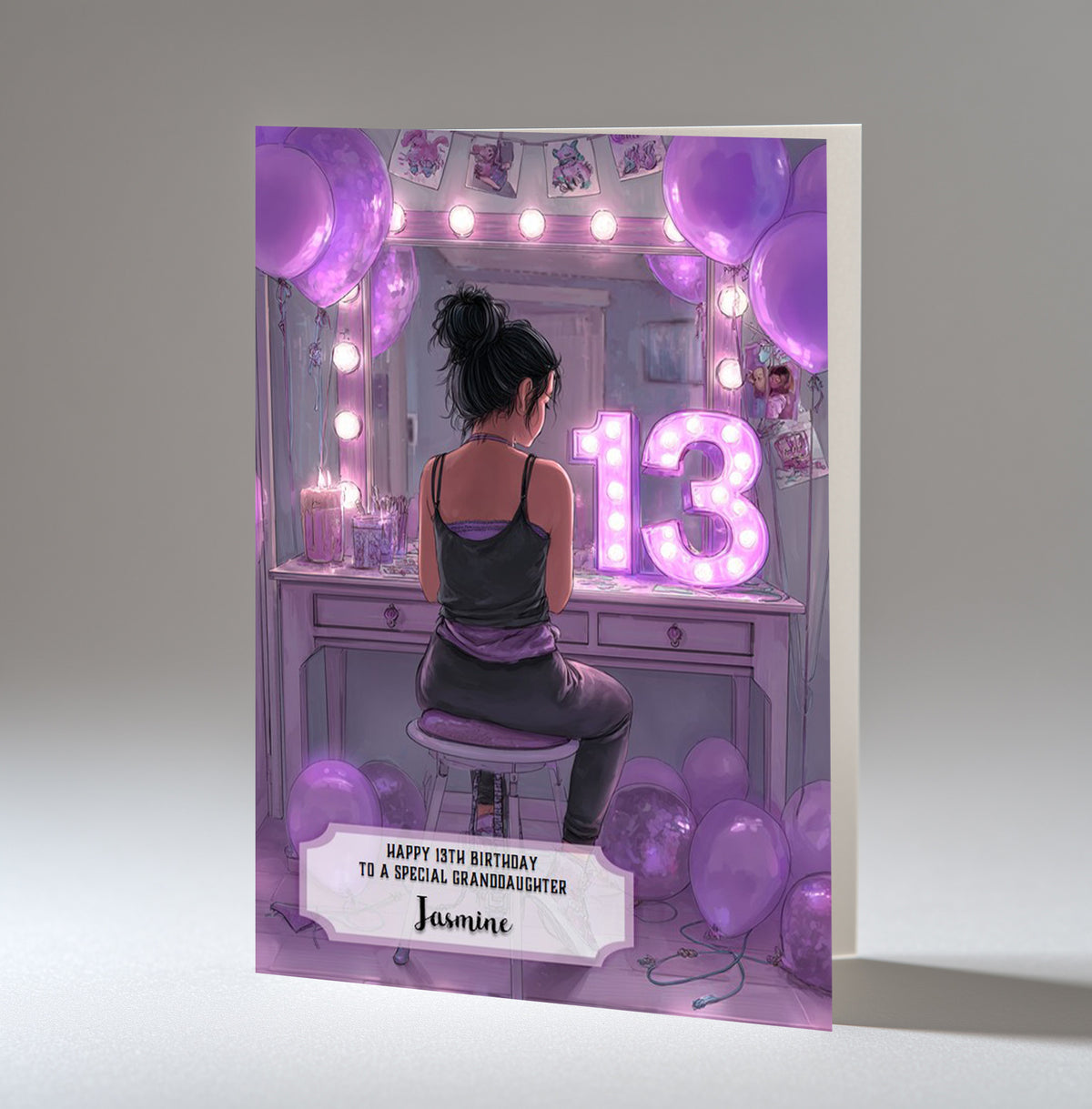 13th Birthday Card For Girls, Daughter, Granddaughter, Niece, Black Hair, A5 Size,