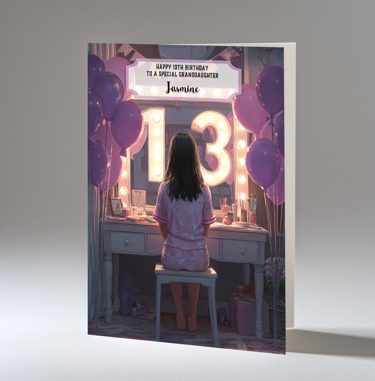 13th Birthday Card For Girls, Daughter, Granddaughter, Niece, Black Hair, A5 Size,