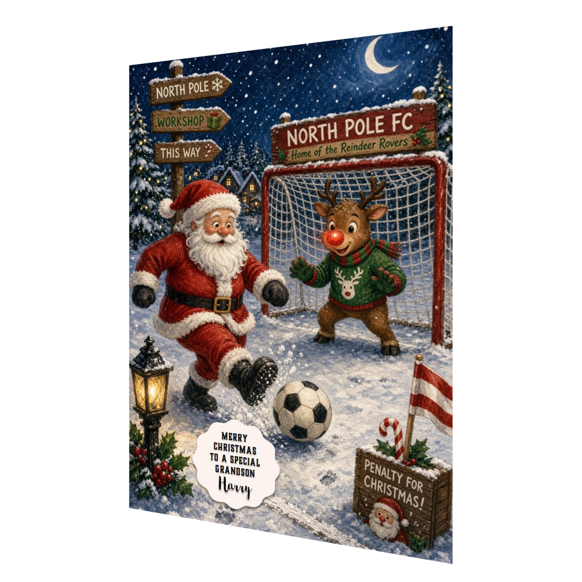 Personalised Christmas Card - Santa and Reindeer Playing Football