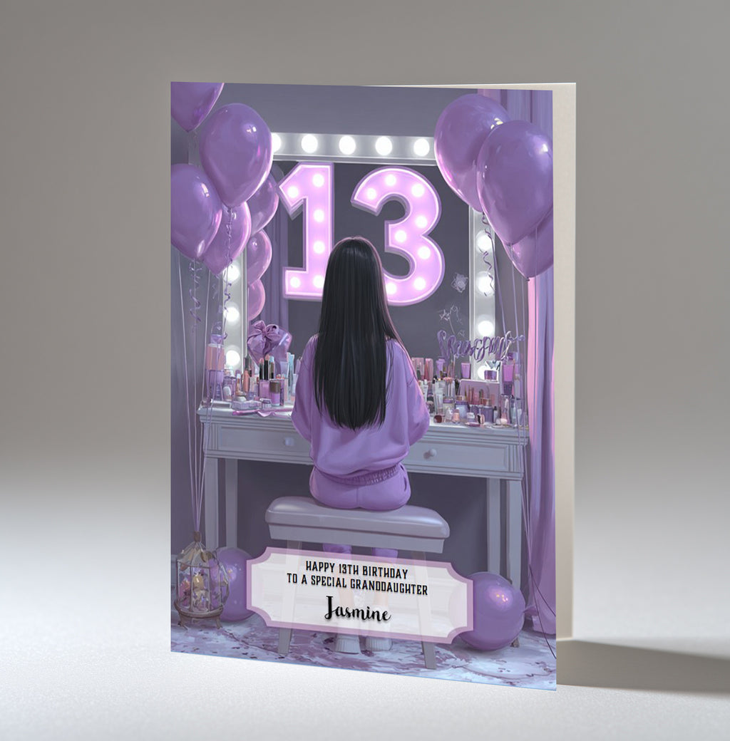 13th Birthday Card For Girls, Daughter, Granddaughter, Niece, Black Hair, A5 Size,