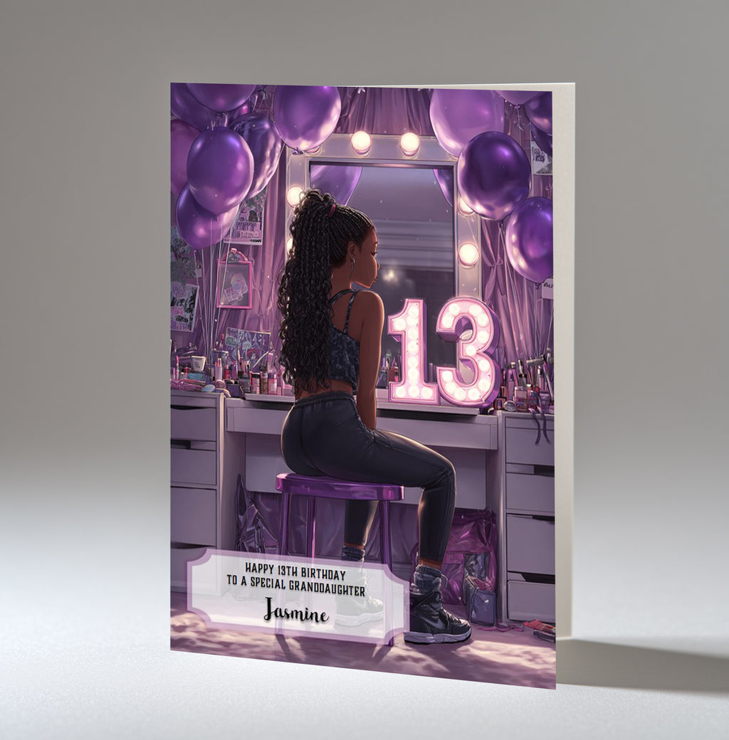 13th Birthday Card For Girls, Daughter, Granddaughter, Niece, Black Hair, A5 Size,