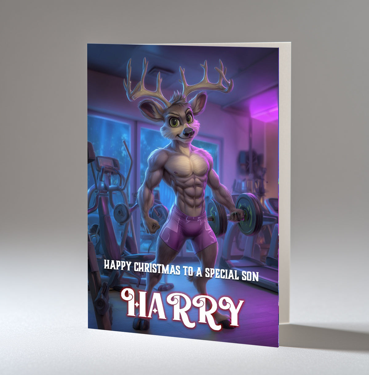 Personalised Christmas Card For Grandson, Dad, Son, Nephew, Brother, Friend, Buff Rudolph, Bodybuilding, Gym