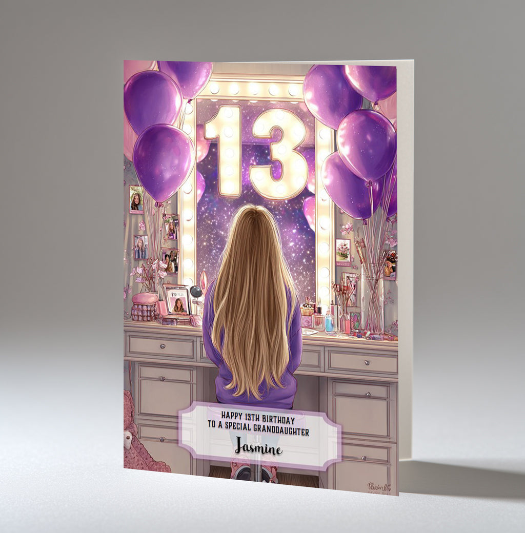 13th Birthday Card Girl, Granddaughter, Daughter Niece, Blonde Hair A5 Size